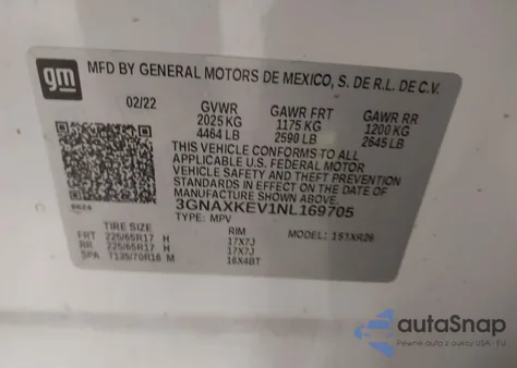 2022 Chevrolet Equinox Fwd Lt from USA, damaged, VIN 3GNAXKEV1NL169705